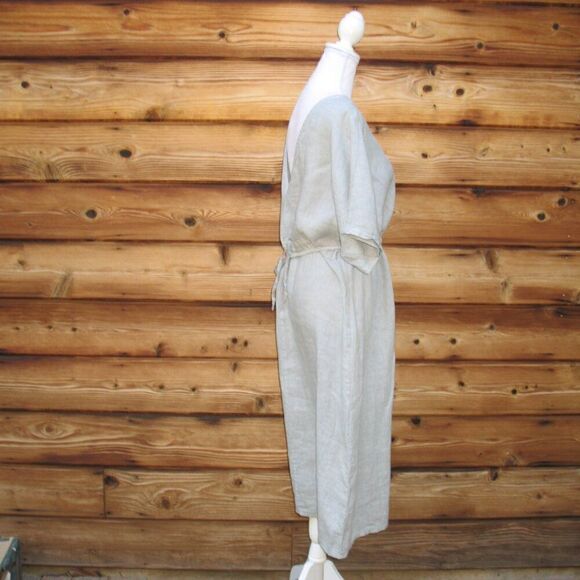 NWT Pure Lino 100% Linen V Neck Midi Dress S M L XL - Picture 4 of 10